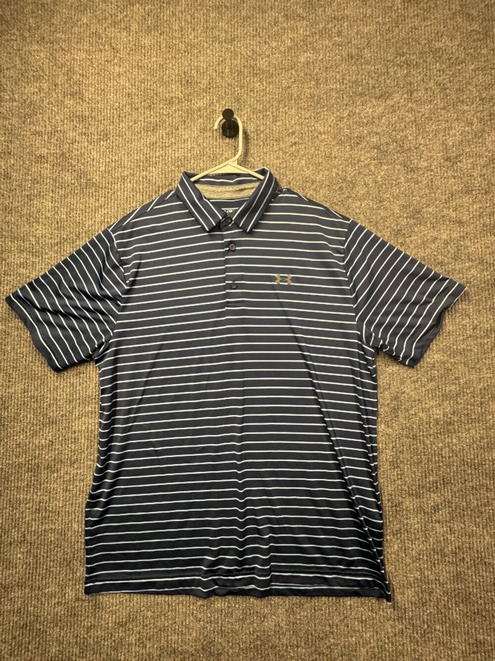 Under Armour The Playoff Polo Golf Stretch Performance Striped Navy Blue Mens XL